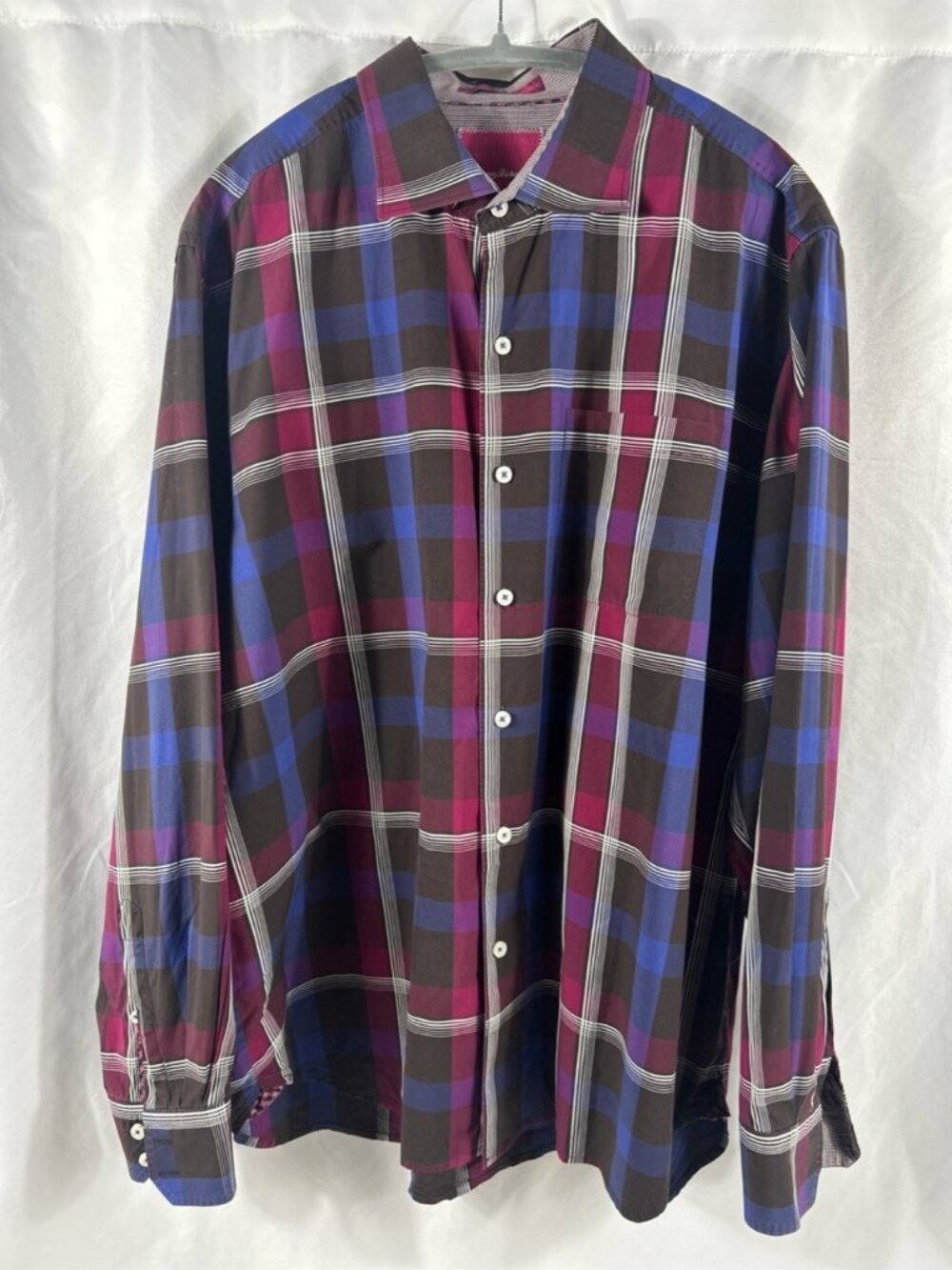 Tommy Bahama Shirt Men's XL Blue Purple Plaid Cotton Button Up Long Sleeve